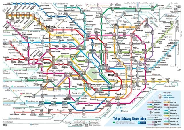 Mapa das estações do metrô de Tóquio