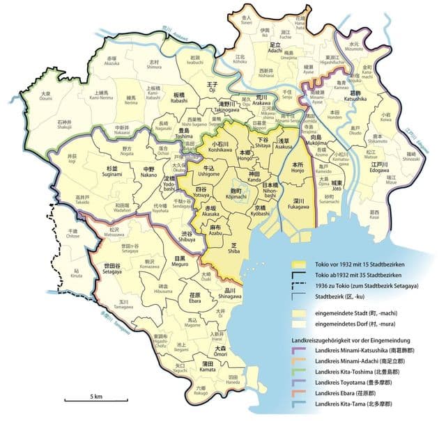 Mapa dos bairros de Tóquio